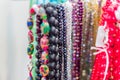 Colorful crystal beads necklaces. Background pattern. Handicraft fashionable for women Royalty Free Stock Photo