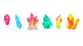Colorful crystal gems set on white background. Vibrant gemstones collection with various shapes. Magic crystals, mineral