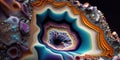 Colorful crystal geode closeup. Rock geology shiny background wallpaper.