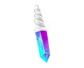 Colorful crystal pendant with a silver wrapping. Modern jewelry design, magic amulet. Fantasy gemstone accessory vector