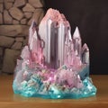 Crystal landscape display on tabletop. Created using ai generative.