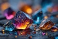Colorful crystals on dark textured surface Royalty Free Stock Photo