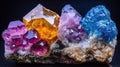 Colorful crystals on rock, dark background, studio shot, for educational use Royalty Free Stock Photo