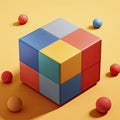 a colorful cube with balls around it Royalty Free Stock Photo