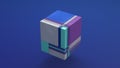 Colorful cube. Marble, metallic, plastic rectangles. Abstract illustration, 3d render.