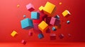 Colorful Cubes Floating Against Red Background image Royalty Free Stock Photo