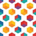 Colorful cubes in a repeating pattern against a white background create a simple design Royalty Free Stock Photo