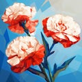 Colorful Cubism White And Red Carnations On Colored Background Royalty Free Stock Photo