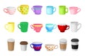Colorful Cup and Mug for Pouring or Drinking Hot or Cold Liquid Vector Big Set