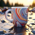 Colorful Cup On Rocks At Sunset - Psychedelic Graphic Design