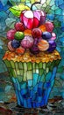 Colorful cupcake with berries In the form of stained glass art. Royalty Free Stock Photo