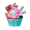 Colorful cupcake decorated with sweets and candies. Royalty Free Stock Photo