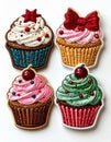 Colorful Cupcake Patch Collection with Embroidered Decoration on White Background Royalty Free Stock Photo