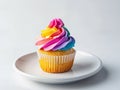 colorful cupcake with rainbow frosting