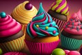 Colorful cupcakes background. Sprinkles on sweets and desserts
