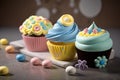 Colorful cupcakes close up shot. gourmet bakery.