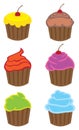 Colorful Cupcakes with Different Flavors Vector Cartoons