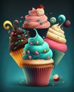 Colorful cupcakes with icing. Generative AI