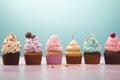 Colorful cupcakes on a pastel background. Generative AI Royalty Free Stock Photo