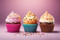 Colorful cupcakes on a pastel background. Generative AI Royalty Free Stock Photo