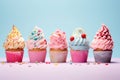 Colorful cupcakes on a pastel background. Generative AI Royalty Free Stock Photo