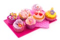 Colorful cupcakes on tray Royalty Free Stock Photo