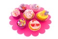 Colorful cupcakes on tray Royalty Free Stock Photo