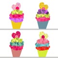 Colorful cupcakes vector background with hearts