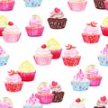 Colorful cupcakes vector seamless pattern