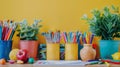 Colorful Cups Filled With Pencils on Table Royalty Free Stock Photo