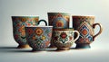 Colorful cups showcasing porcelain drinkware with Persian patterns