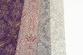 Colorful curtain fabric samples. Multiple color fabric texture samples selection fabrics for interior decoration. Curtains, tulle Royalty Free Stock Photo