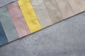 Colorful curtain fabric samples. Multiple color fabric texture samples selection fabrics for interior decoration. Curtains, tulle Royalty Free Stock Photo