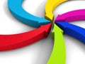 Colorful curving arrows sweep inward to point at the center Royalty Free Stock Photo