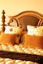 Colorful cushions on the bed