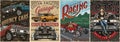 Colorful custom cars vintage posters Royalty Free Stock Photo