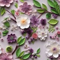 Colorful Cut Paper Flowers And Leaf In Light Violet And Light Magenta