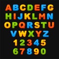 Colorful Cute Alphabets ABC Font on Black Background. Vector Royalty Free Stock Photo