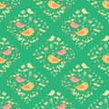 Colorful cute bird with leaf and flower seamless for fabric pattern Royalty Free Stock Photo