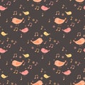 Colorful cute bird with music note seamless for fabric pattern Royalty Free Stock Photo