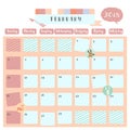 Colorful cute February 2018 calendar with squirrel,rabbit and re