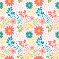 Colorful cute Flowers seamless Pattern in hand drawn style