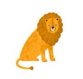 Colorful cute hand drawn lion with big mane vector flat illustration. Funny wild exotic carnivorous animal sitting Royalty Free Stock Photo