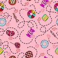 Colorful and cute hand drawn sweet candy vintage style seamless pattern vector Royalty Free Stock Photo