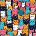 colorful cute kitty cats doodle pattern