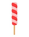 Colorful cute long striped candy on a stick on white background