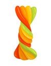 Colorful cute long striped interwined candy stick on white background