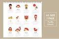 Colorful cute monthly calendar 2017 with girl,monkey,tree,blow a