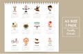 Colorful cute monthly calendar 2017 with rabbit,cake,cherry,bear,girl,strawberry and fox.Can be used for