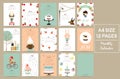 Colorful cute monthly calendar 2017 with rabbit,cake,cherry,bear,girl,strawberry and fox.Can be used for